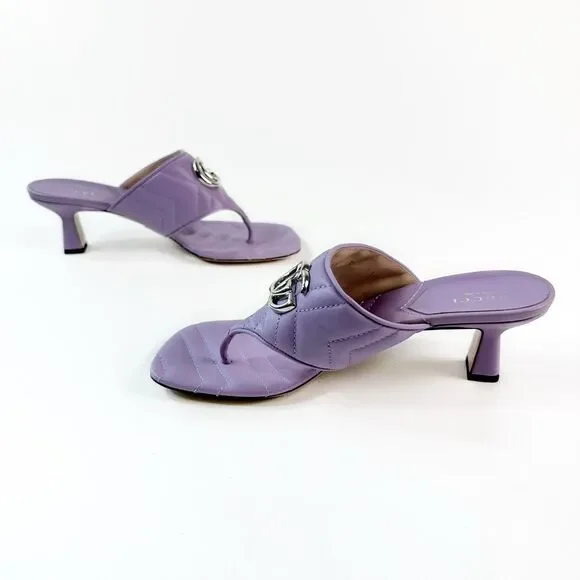 GUCCI Purple Marmont Sandals Size 38 Kitten Heel Matelasse Quilted Leather - Picture 8 of 13